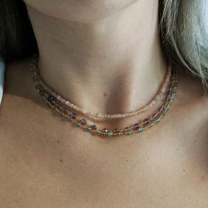 Pink Amethyst Peach Moonstone Apatite Necklace